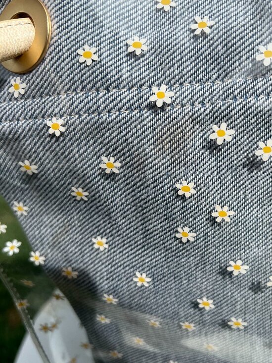 Hammitt Benjamin Style Tote Daisy Denim Clear Panels Leather Trim Large Bag - Picture 10 of 10